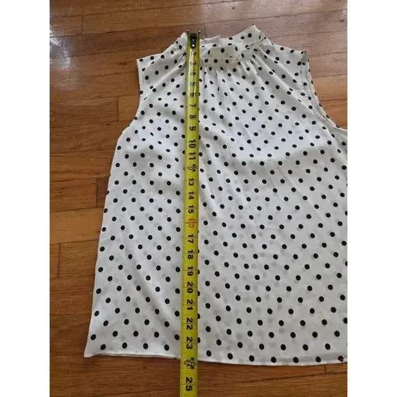 CeCe Women's Polka Dot Sleeveless Blouse White & Black Small A001176 - Picture 5 of 5